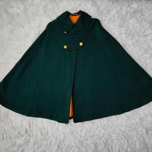 Vtg WWII US Army Nurse Cape Wool Cloak Green Gold Lined Military Medical Uniform